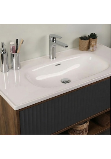 Kobos Elegant 100 Cm Banyo Dolabı Seti Miling Oak + Argento Antrasit