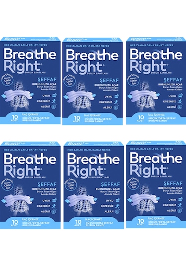 Breathe Right Şeffaf Burun Bandı 10'lu x 6 Paket