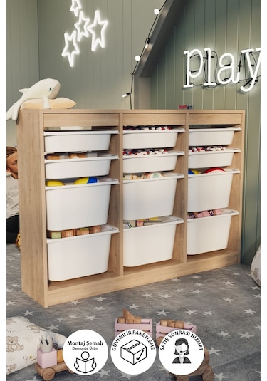 Bofigo 12 Sepetli Dolap Çok Amaçlı Dolap Oyuncak Dolabı Lara Safi