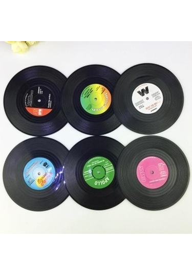6 Adet Record Coaster Temizlemesi Kolay Hafif Retro Disk Kayıt Bardak Ev Restoran Bar Partisi İçin Siyah
