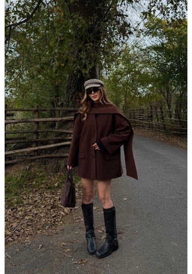 Kahverengi Atkılı Kaşe Ceket - 25912 Kahverengi