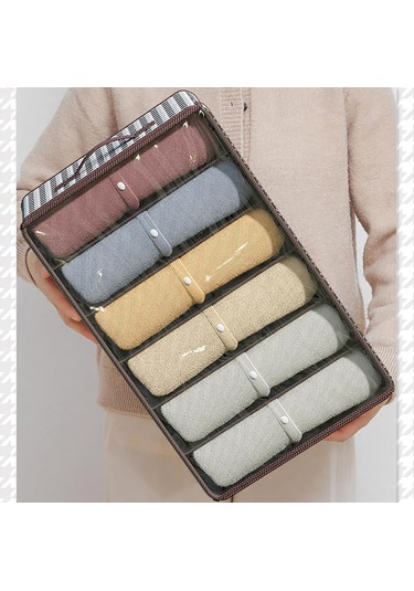 Kosona Houndstooth Desenli 6 Bölmeli Kollu Kumaş Depo Kutusu - 44x30x20 Cm - Çekirdekli, Yığılabilir, Ev İçi Giyim Ve Eşya Saklama Kutusu