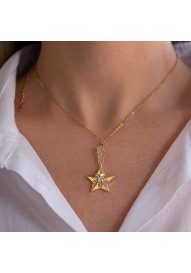 Çelik Kolye Parlayan Yıldız Model K-103 Altın