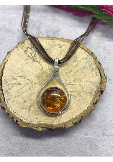 Kehribar Taşlı Gümüş Set 925 Ayar El İşi