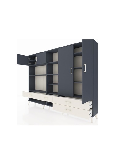 Arges Dolap 12 Raflı 4 Çekmeceli 4 Kapaklı 220x30x163 Antrasit-an Antrasit-antrasit/aytaşı