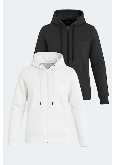 Slazenger Katya 2 Li Set Kadın Beyaz - Siyah Sweatshirt Beyaz - Siyah