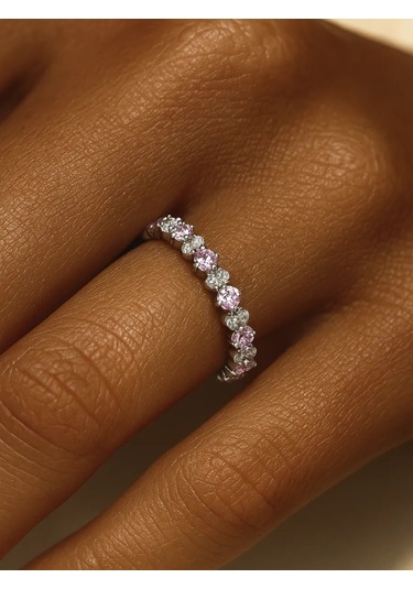 Lapshov 925 Ayar Gümüş Bantlı Pembe Zirkon Taşlı Yüzük 11221096 Pembe