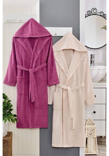 Doğa Serisi Aile Bornoz Seti 2li Set Mürdüm-bej Mürdüm - Bej