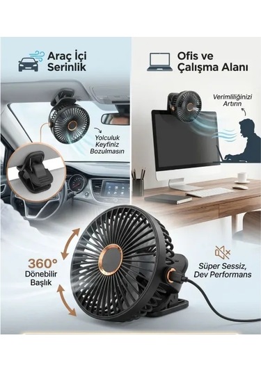Vantilatör 12v Usb Ve Çakmaklı 6'' Mandallı