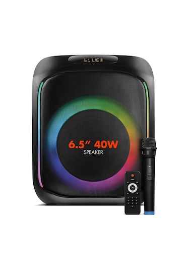 Powerway MIO Taşınabilir Mikrofonlu 40 W Parti Karaoke Kumandalı Bluetooth Hoparlör Led Işıklı