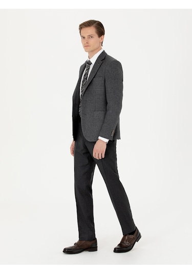 Cacharel Antrasit Slim Fit Yün Karışımlı Kumaş Pantolon Gri