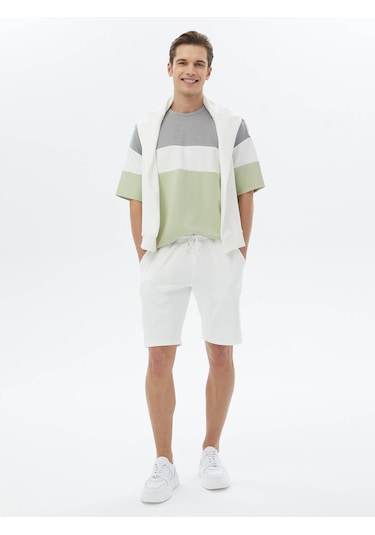 Kip Ekru Düz Örme Jogging Fit Casual Bermuda Çok Renkli