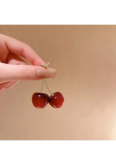 Mumicemum Kiraz Küpe Kırmız - Altın