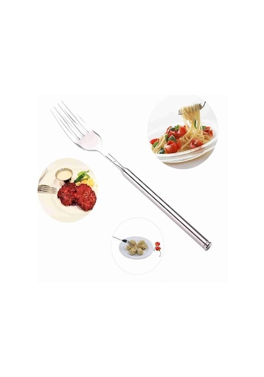 Paslanmaz Çelik Uzatılabilir Uzun Saplı Çatal Uzatılabilir Teleskopik Çatal Yemek Çatalı Gümüş