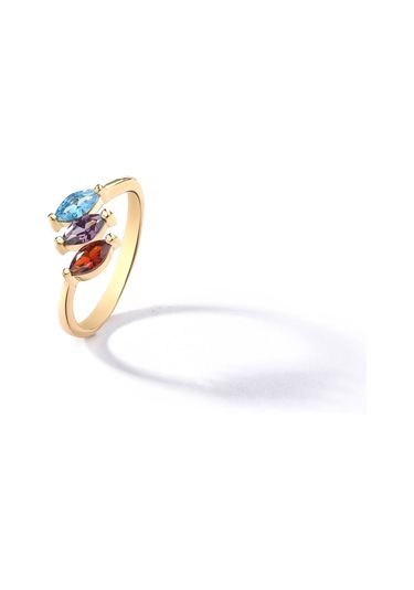 14 Ayar Altın Kaplama Markiz Renkli Taşlı Yüzük - Rs00105 Altın