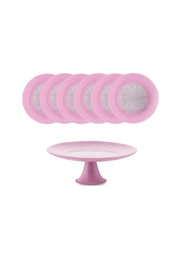 Emsan Pastel 7 Parça Cam Pasta / Tatlı Seti Pembe Pembe