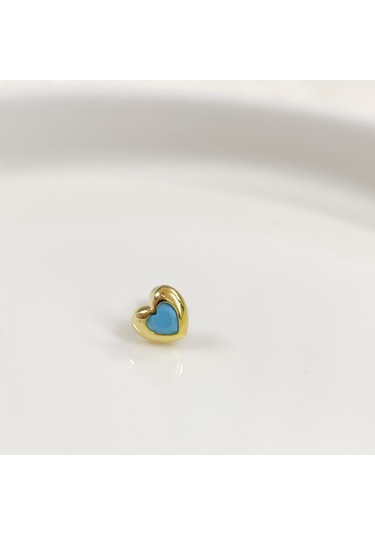 Turkuaz Büyük Kalp Gümüş Tragus Pıercıng - Altın Sarı Beyaz
