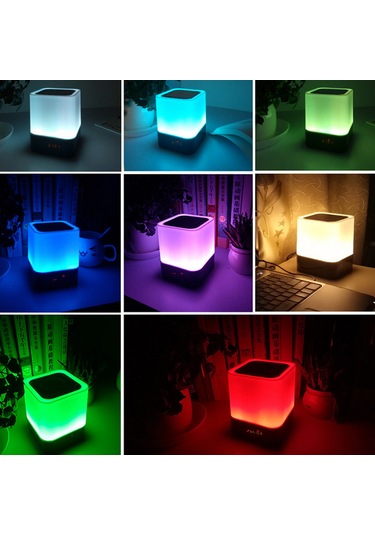 Springsun Siyah Led Renkli Atmosfer Lambası İle Bluetooth Hoparlör, 3 Seviye Isı Işığı, Saat Ve Alarm, Tf Kart/usb/aux Desteği, 1200mah Pil Diğer