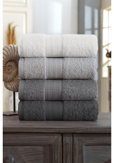 4 Lü El Yüz Havlu Seti %100 Pamuklu 50x85 Cm Rainbow Antrasit