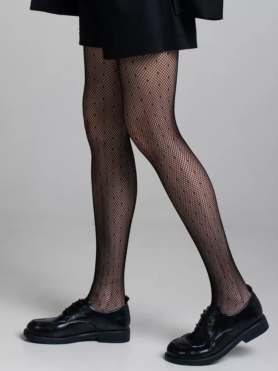 Calzeamo Y2k Desenli Puantiyeli File Naylon Tayt 116551940 Siyah