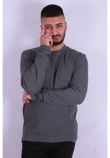 Trender O Yaka Waffle Antrasit Erkek Sweatshirt 5073-2 Antrasit