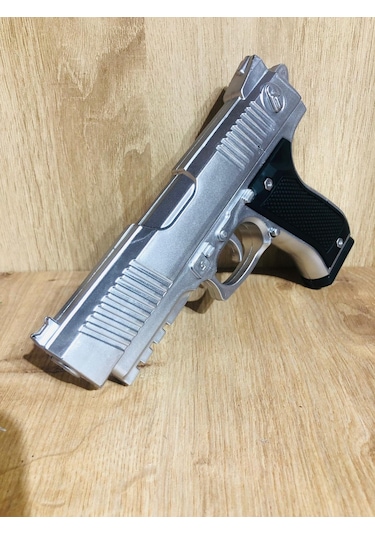 Gümüş Renk Boncuklu Oyuncak Tabanca 1 Adet + 2 Adet Hedef 9 Cm Siyah + 21 Paket Boncuk Karışık