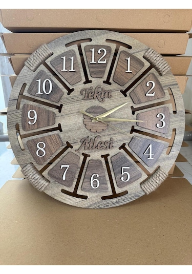 Kişiselleştirilebilir Ahşap Dekoratif Halatlı Duvar Saati Bej