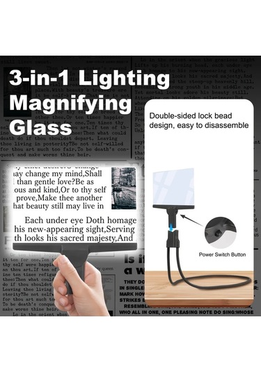 Willowhaven Siyah Taşınabilir Led Masa Lambası Hd Büyüteç Ve Esnek Boyun Siyah