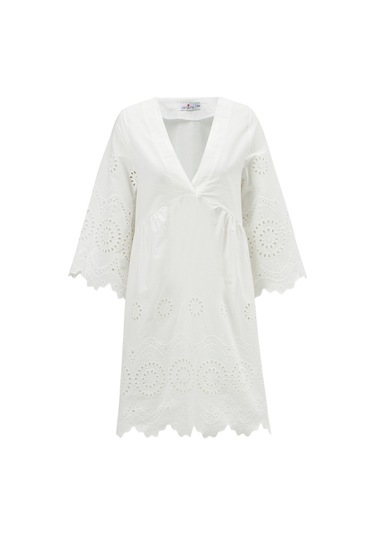 Peraluna Hiromi Dress %100 Pamuk 3/4 Kol Diz Hizası Yazlık Kadın Beyaz