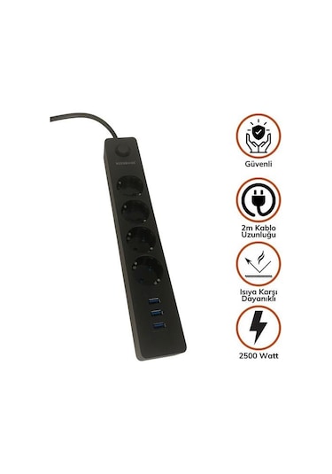 Termak Akım Korumalı 4 Priz 3 Usb Girişli Uzatma Kablosu Güç Ve Ş Diğer