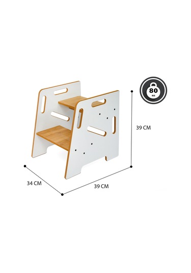 Minera Çocuk / Yetişkin Ahşap Basamak, Yükseltici, Tabure Ahşap - Beyaz