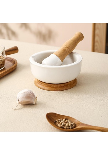 Homyl Pirinç Meyveleri Için Çömlekçilik Öğütme Kasesi Beyaz