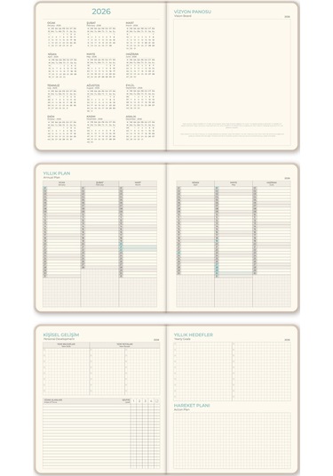 2026 Dikey Haftalık Ajanda 12 Aylık Kir Ve Suya Dayanıklı Premium Keten Kapaklı 18x20 Cm - Bej Bej