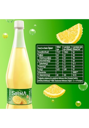 Sırma C Vitaminli Limon Aromalı Doğal Maden Suyu 1 Lt X 6 Adet