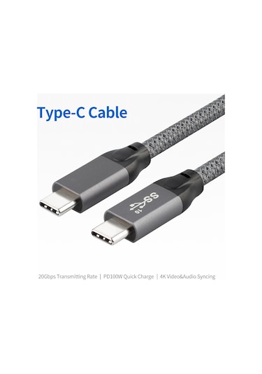 Maiyame Usb 3.2 Type-c Erkek-erkek Kablosu, Pd 100w Hızlı Şarj, 4k Ses-video Aktarımı, Thunderbolt 3 Uyumlu, Gri, 1.5m