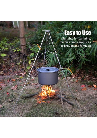 Barbekü Tripod Çerçevesi Zincir Ve Kanca Saklama Çantası Ayarlanabilir Yükseklik Kamp Tripod Standı Açık Gümüş
