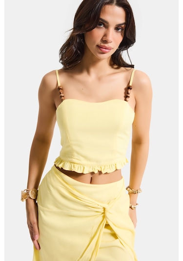 Itsbasic Kadın Sarı S6-108 Crop Aksesuar Askılı Poliviskon Bluz