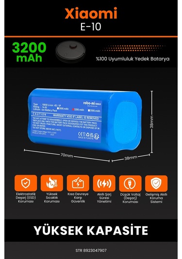 Lenovo E1 Robot Vacuum Cleaner Uyumlu 3200 Mah Batarya