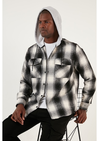 Buratti Ekoseli Çift Cepli Kapüşonlu Oduncu Erkek Gömlek Cf22W2650 Siyah