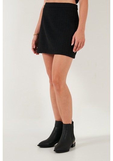 Lela Pamuk Ve Yün Karışımlı Slim Fit Mini Boy Tüvit Bayan Etek 611Au086 Siyah