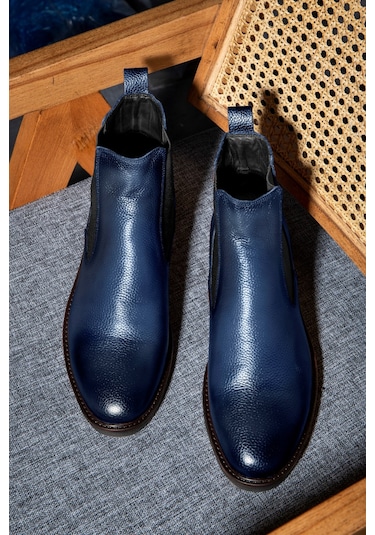 Ducavelli Edinburg Hakiki Deri Kaydırmaz Taban Chelsea Günlük Bot Lacivert
