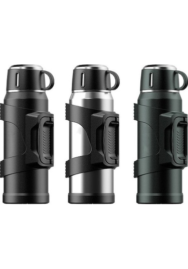 Dancemonkey Ve Termos Taşınabilir Siyah Paslanmaz Çelik Çay Çift Bölmeli 1500 Ml Siyah