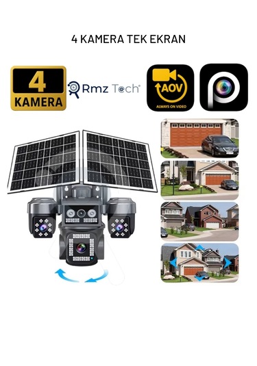 Rmztech Ztech Z7 Plus 4 Kameralı 8mp E-sim Çift Solar Panel 4g Aov Ptz Kamera Gece Renkli Görüş Hieasy