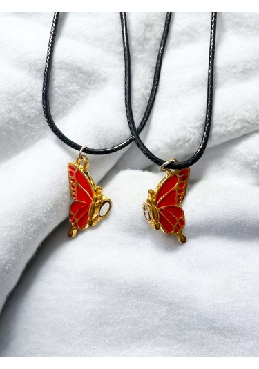 Kelebek Kırmızı Renkli İki Adet Mıknatıslı Çift Sevgili Anahtarlı Çok Renkli