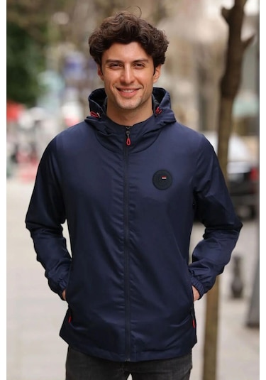 İçi Astarlı Su Ve Rüzgar Geçirmez Erkek Cepli Yağmurluk Lacivert