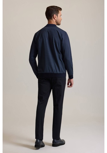 Ysf Erkek Lacivert Polo Yaka Pamuklu Sweatshirt
