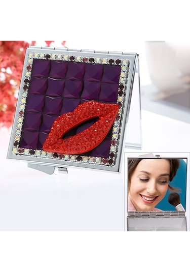 Flybuy El Yapımı Elmas Mini Ayna Taşınabilir Çift Taraflı Küçük Ayna, Yakut Kırmızı Renk Diğer