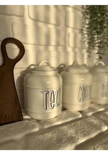 3'lü Porselen 1400ml Tea/coffee/sugar Kavanoz Seti