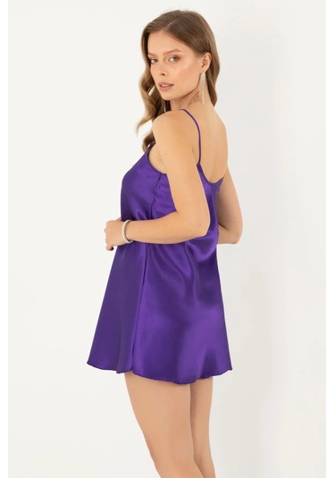 Faryanight Saten İp Askılı Şık Mini Gecelik Mor