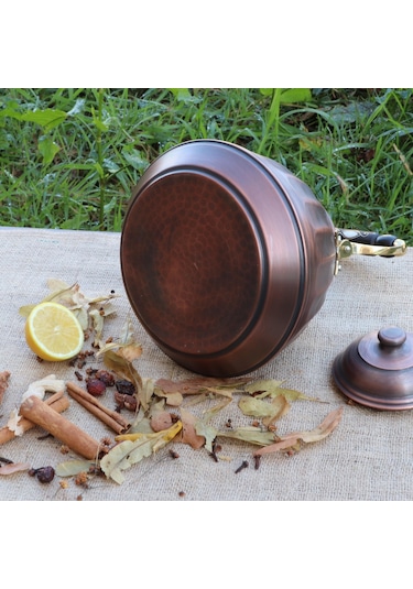 Tekli Dilimli Oksitli Ihlamur Bakır Çaydanlık 3 Lt Bakır